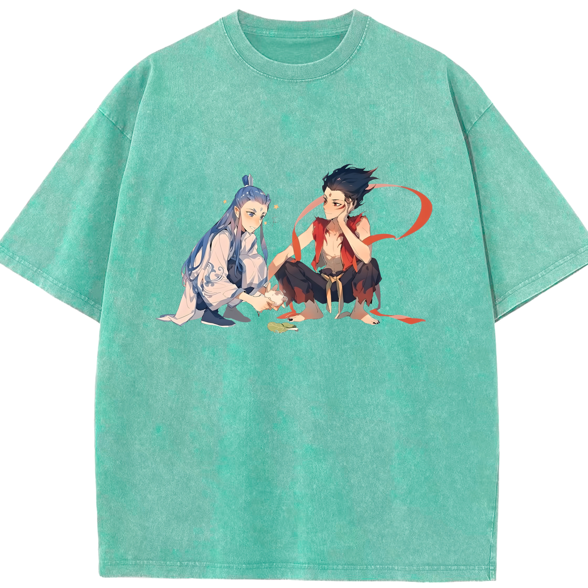 （画像用） Ne Zha 2 ナタ 魔童の大暴れ 綿100% ヴィンテージ風 半袖Tシャツ（フロントプリント）